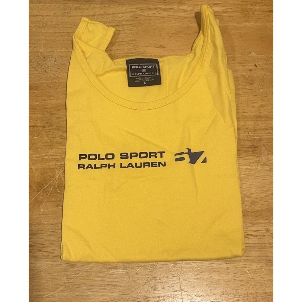 Rare Vintage POLO SPORT Ralph Lauren Spell Out Tank Top T Shirt 2000s Yellow L